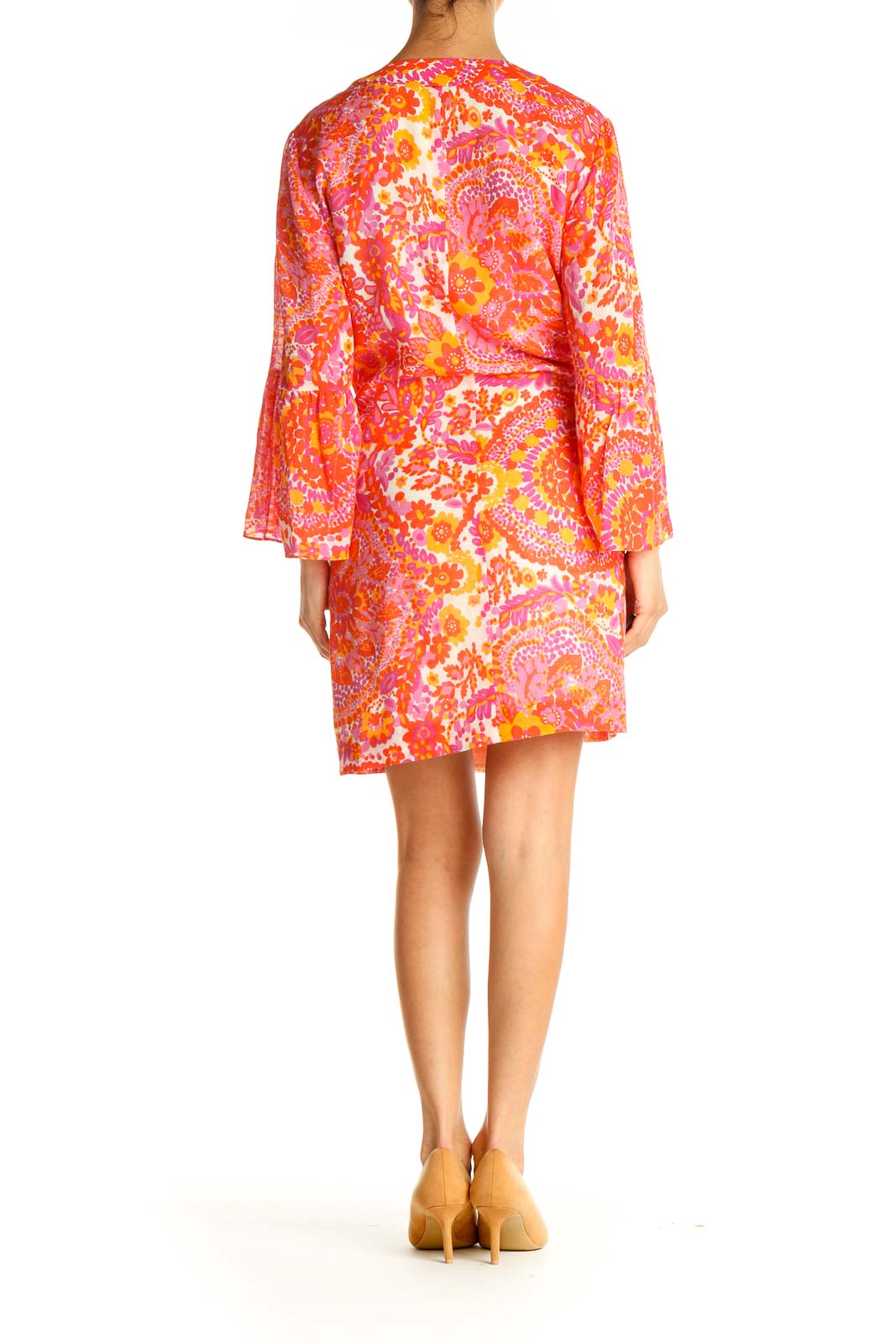 Orange Printed Retro Sheath Dress