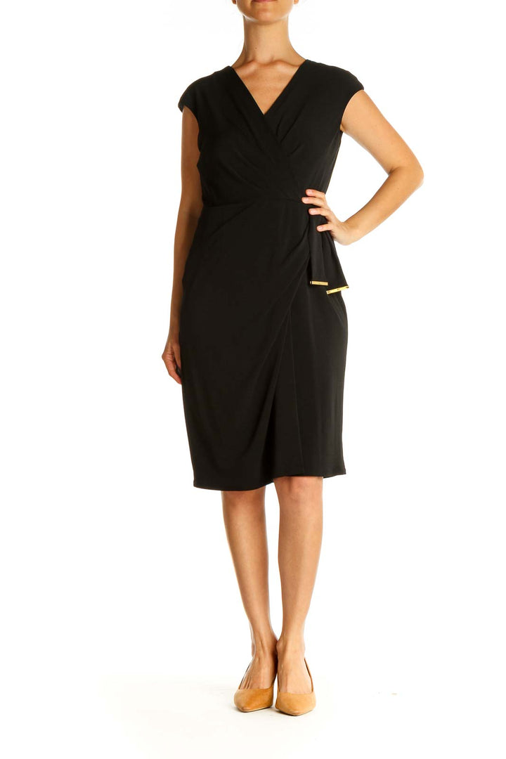 Black Solid Classic Sheath Dress