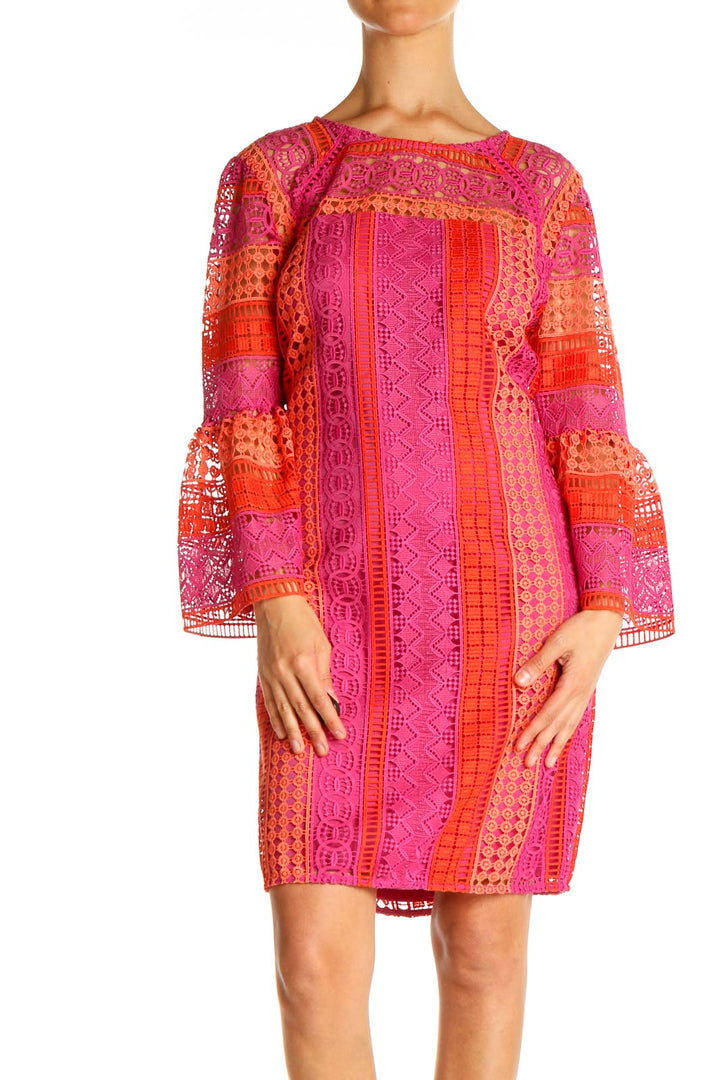 Pink Textured Retro Shift Dress