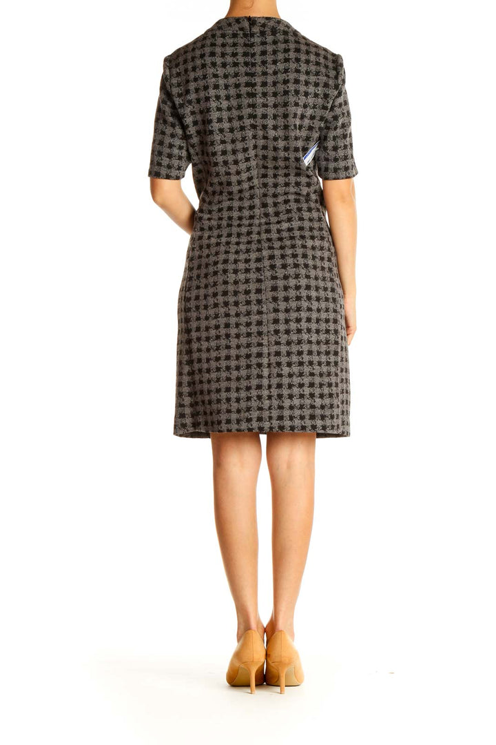 Gray Houndstooth Day A-Line Dress