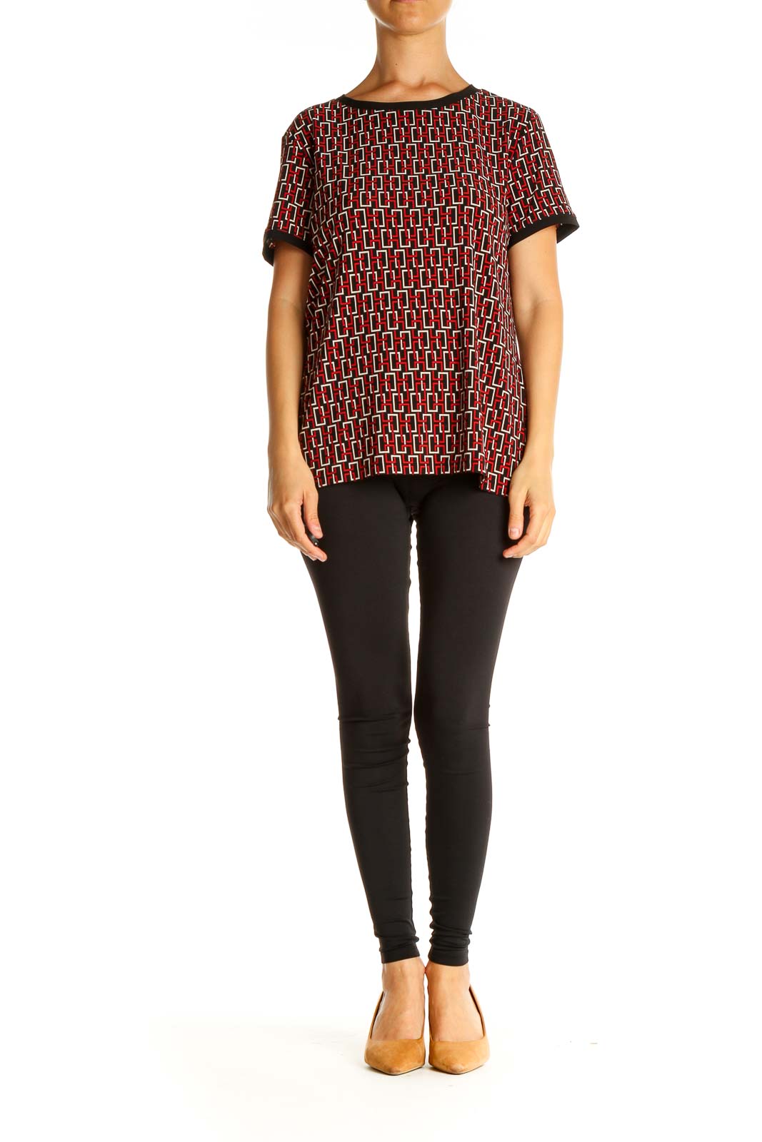 Red Geometric Print All Day Wear Blouse