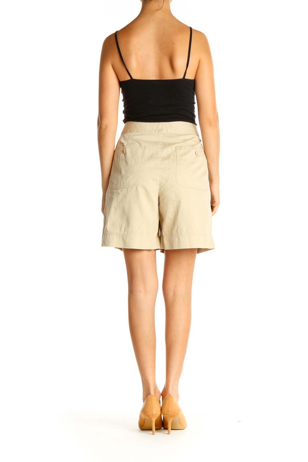 Beige Solid Casual Shorts