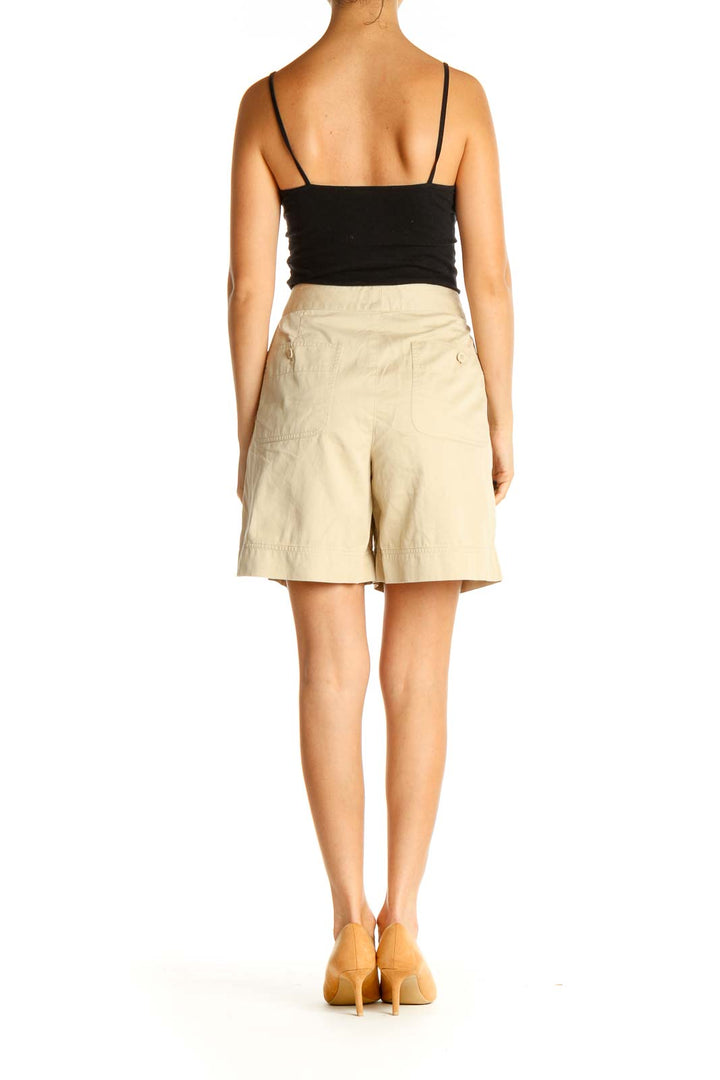 Beige Solid Casual Shorts