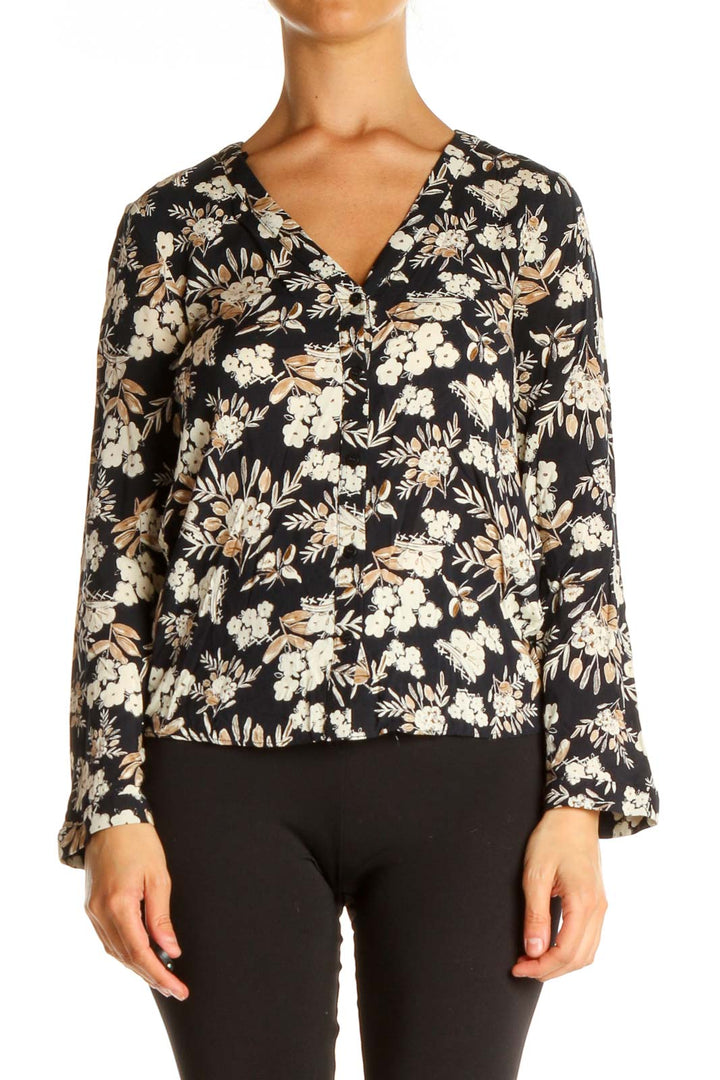 Beige Floral Print All Day Wear Blouse