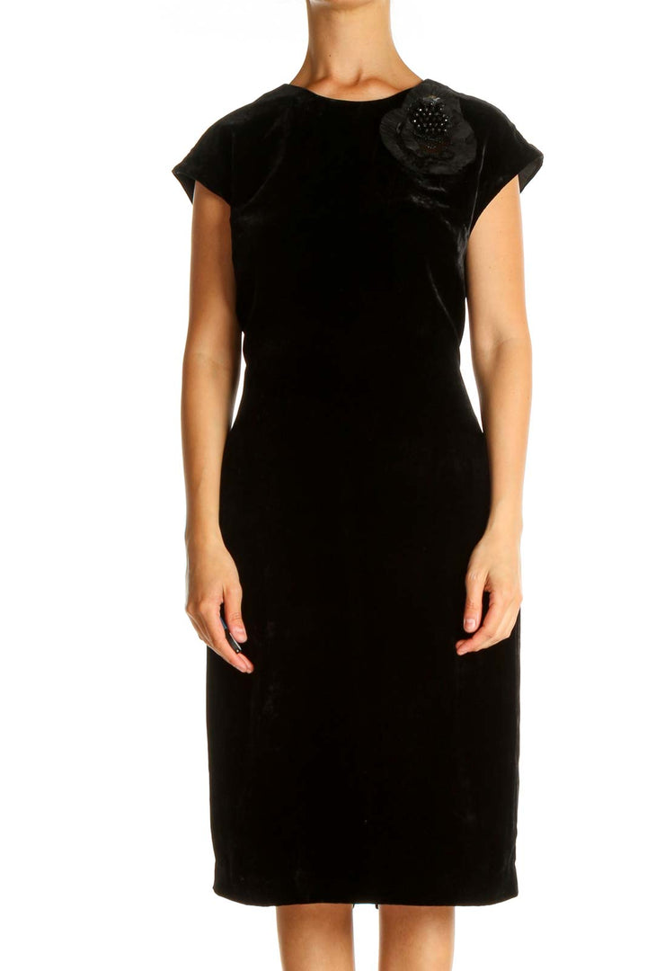 Black Solid Cocktail Sheath Dress