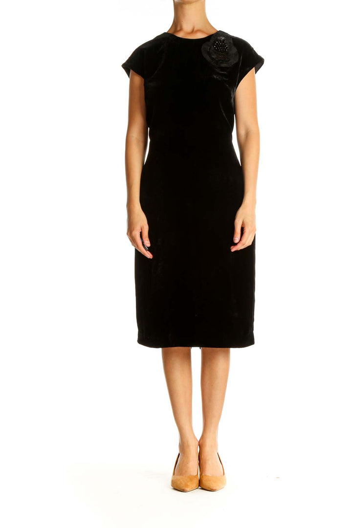 Black Solid Cocktail Sheath Dress