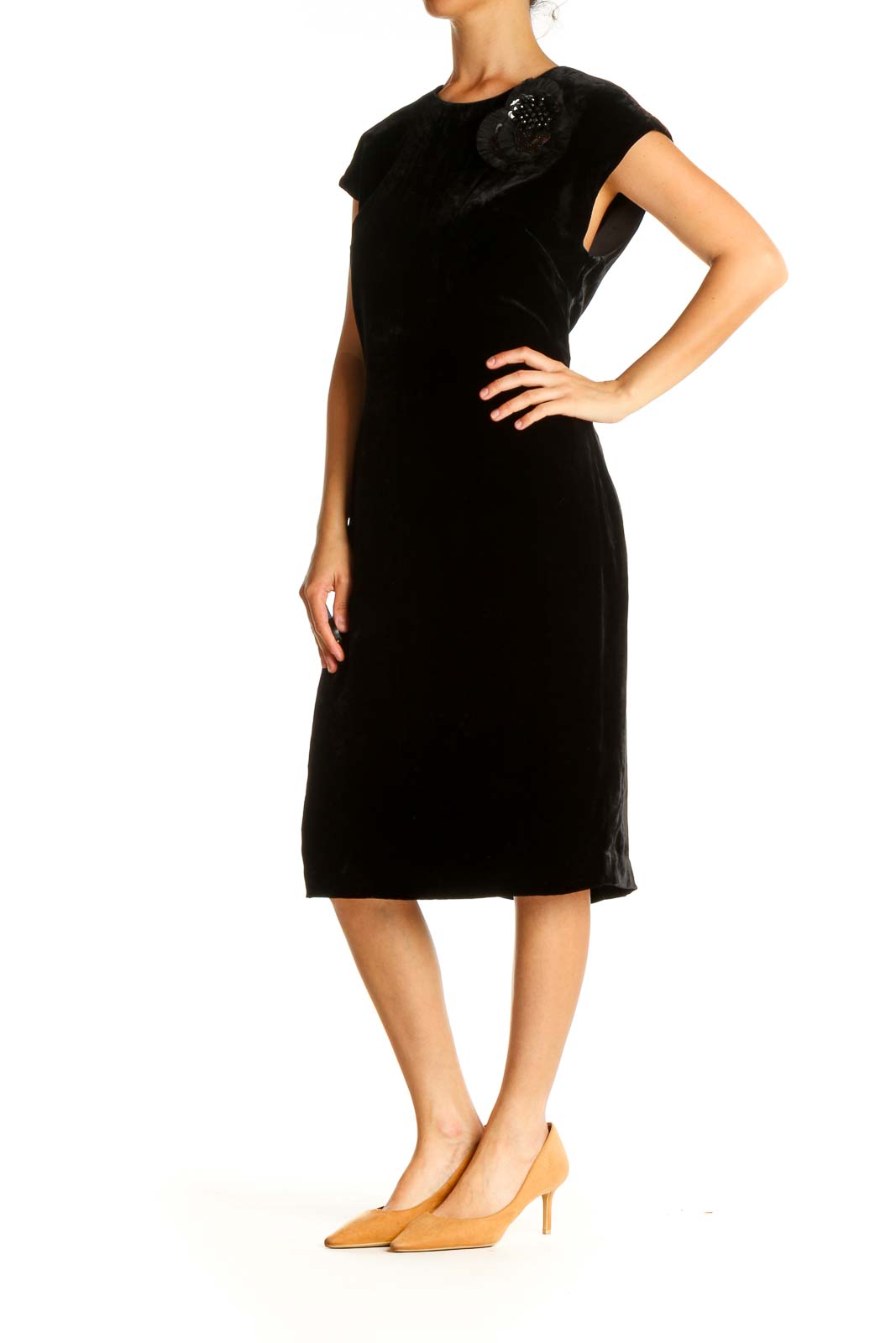 Black Solid Cocktail Sheath Dress