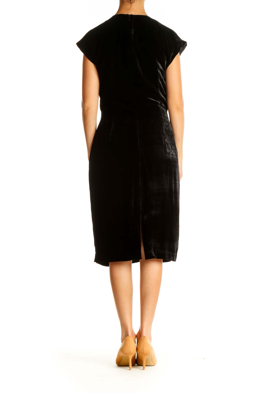 Black Solid Cocktail Sheath Dress