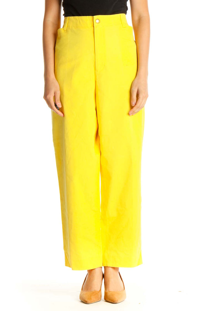 Yellow Solid Casual Palazzo Pants