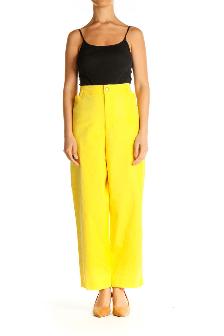 Yellow Solid Casual Palazzo Pants