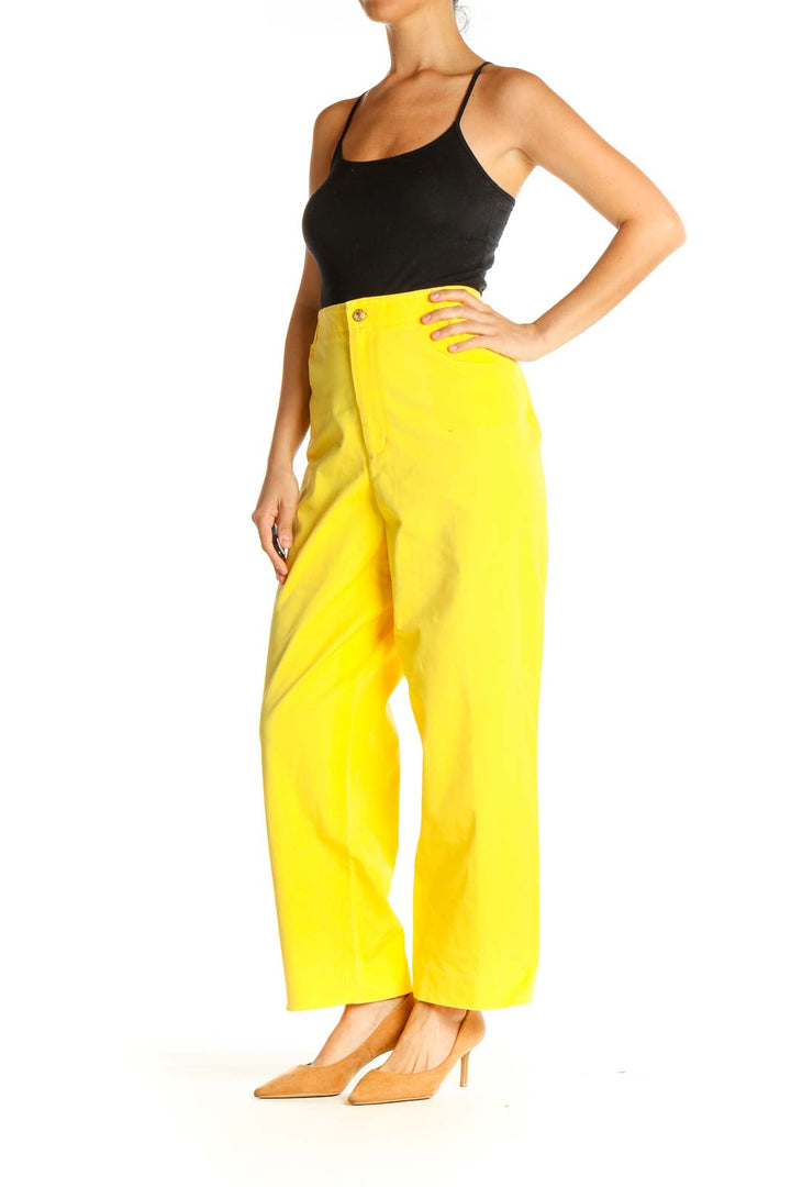 Yellow Solid Casual Palazzo Pants