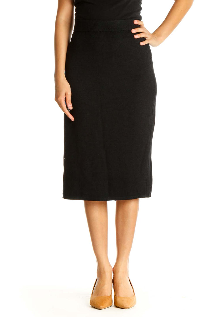 Black Solid Brunch Pencil Skirt