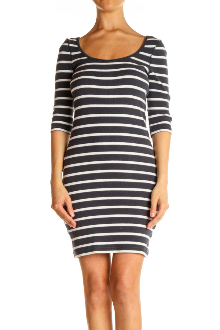 Gray Striped Day Sheath Dress