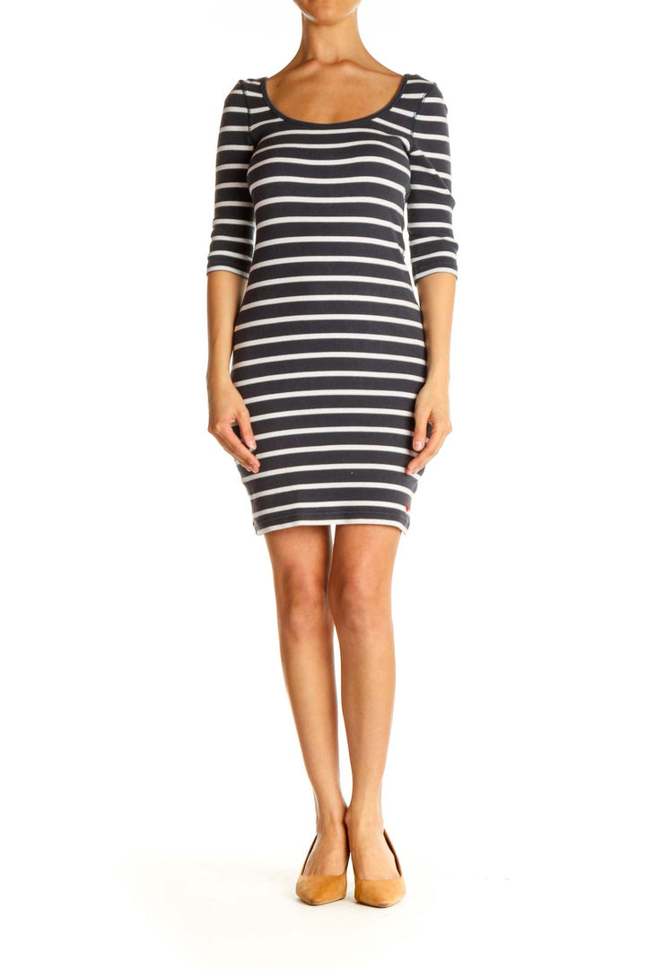 Gray Striped Day Sheath Dress