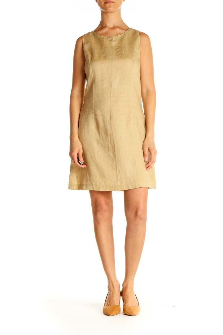 Beige Solid Day Fit & Flare Dress