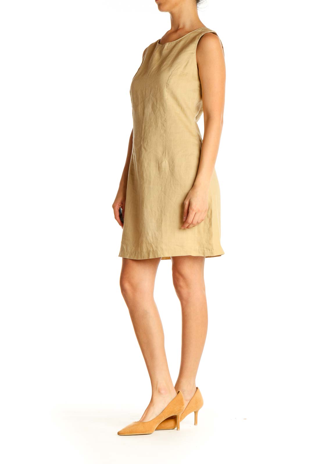 Beige Solid Day Fit & Flare Dress