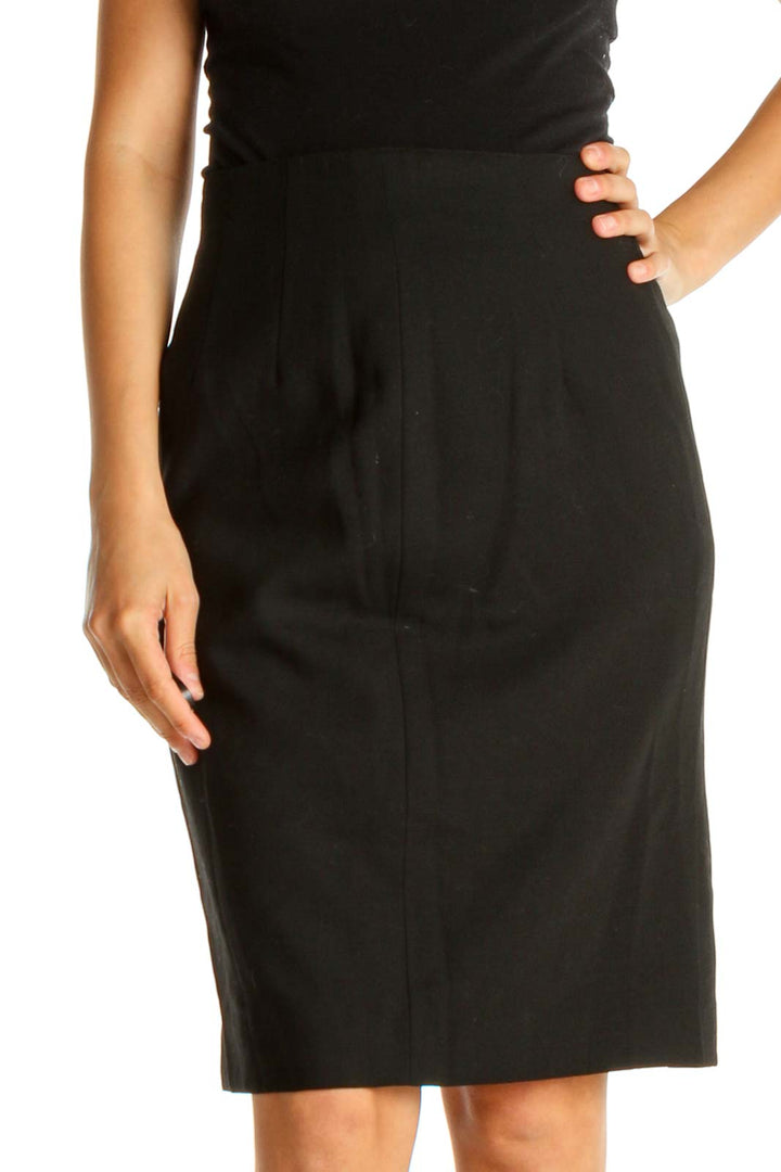 Black Solid Chic Pencil Skirt