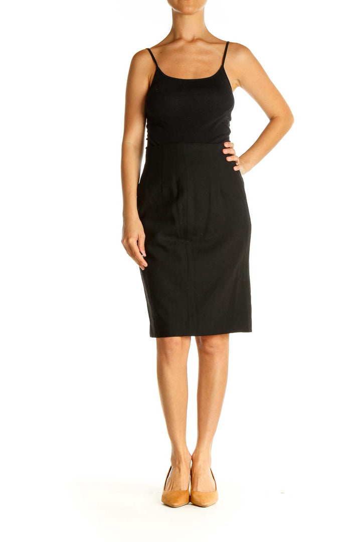 Black Solid Chic Pencil Skirt