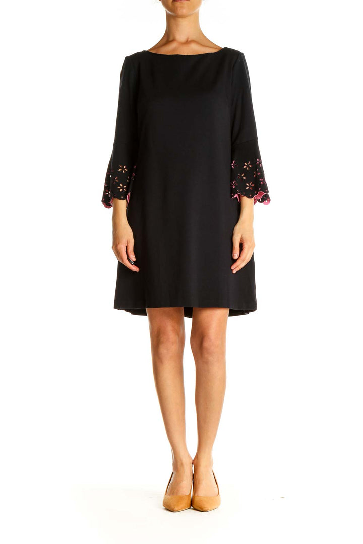 Black Solid Day Shift Dress