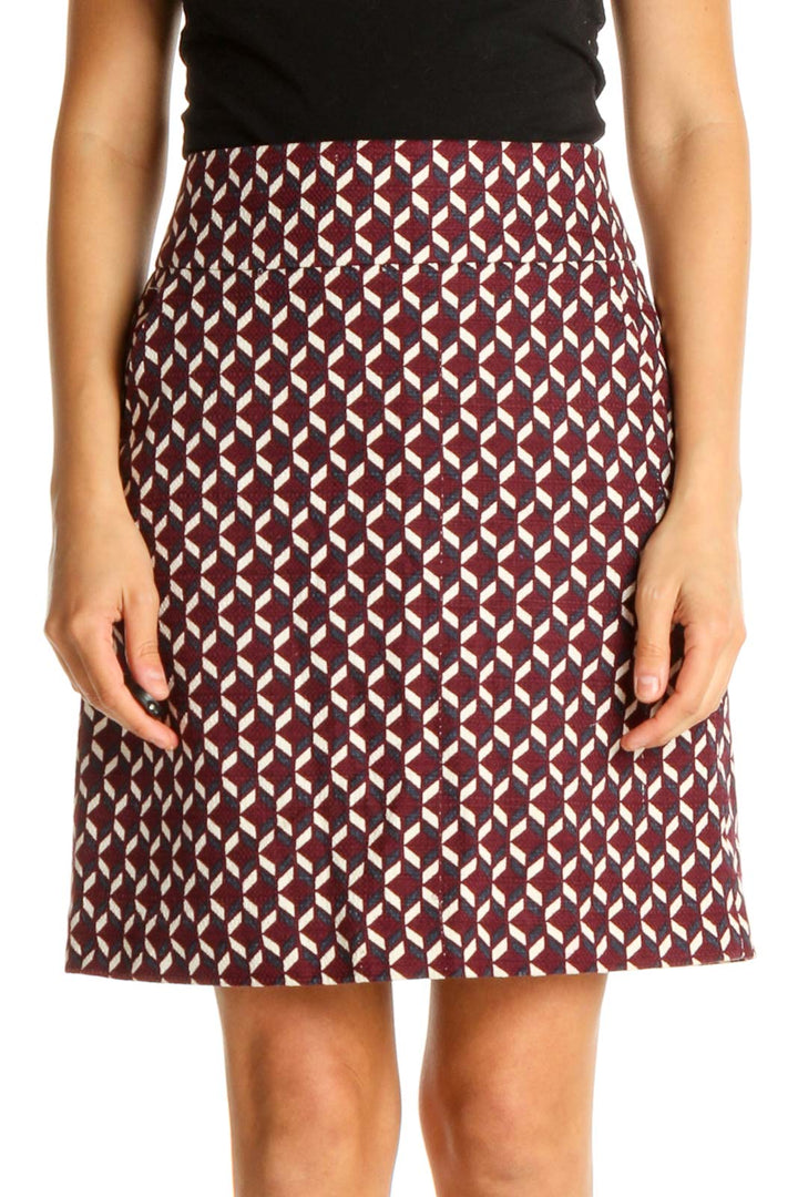 Red Printed Holiday A-Line Skirt