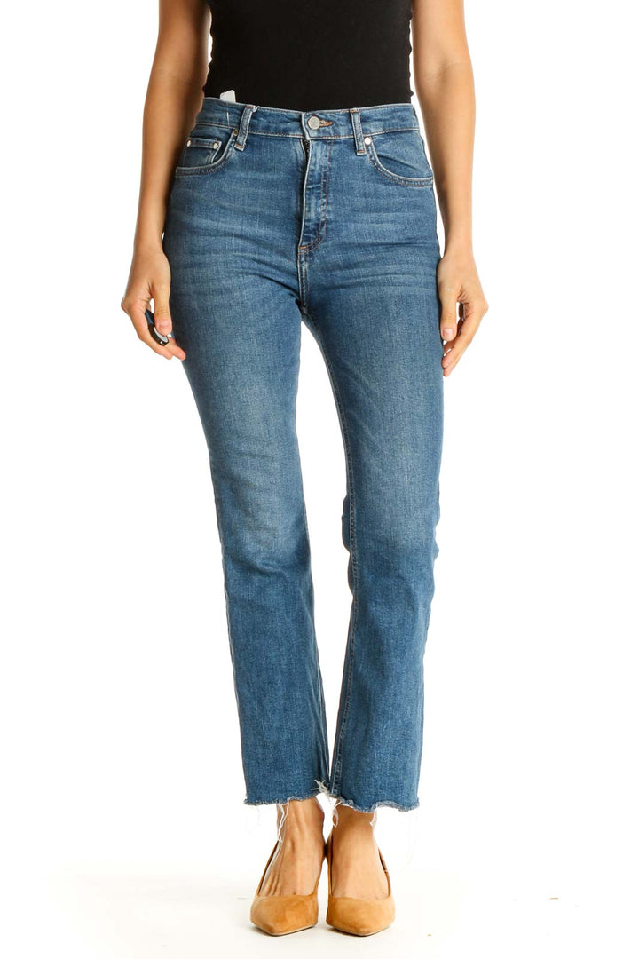 Blue High-Waist Straight Leg Jeans