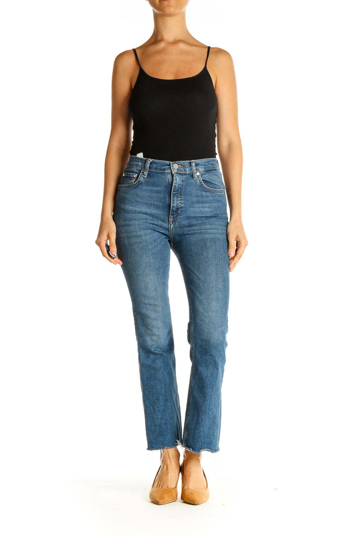 Blue High-Waist Straight Leg Jeans