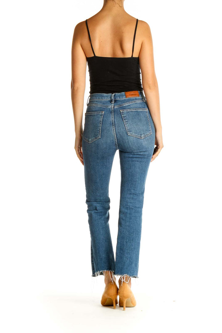 Blue High-Waist Straight Leg Jeans