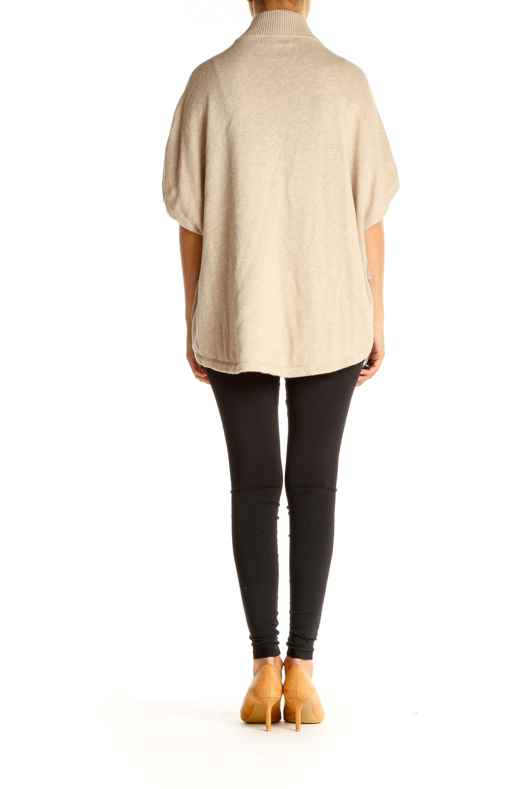 Beige Zip Up Woven Top