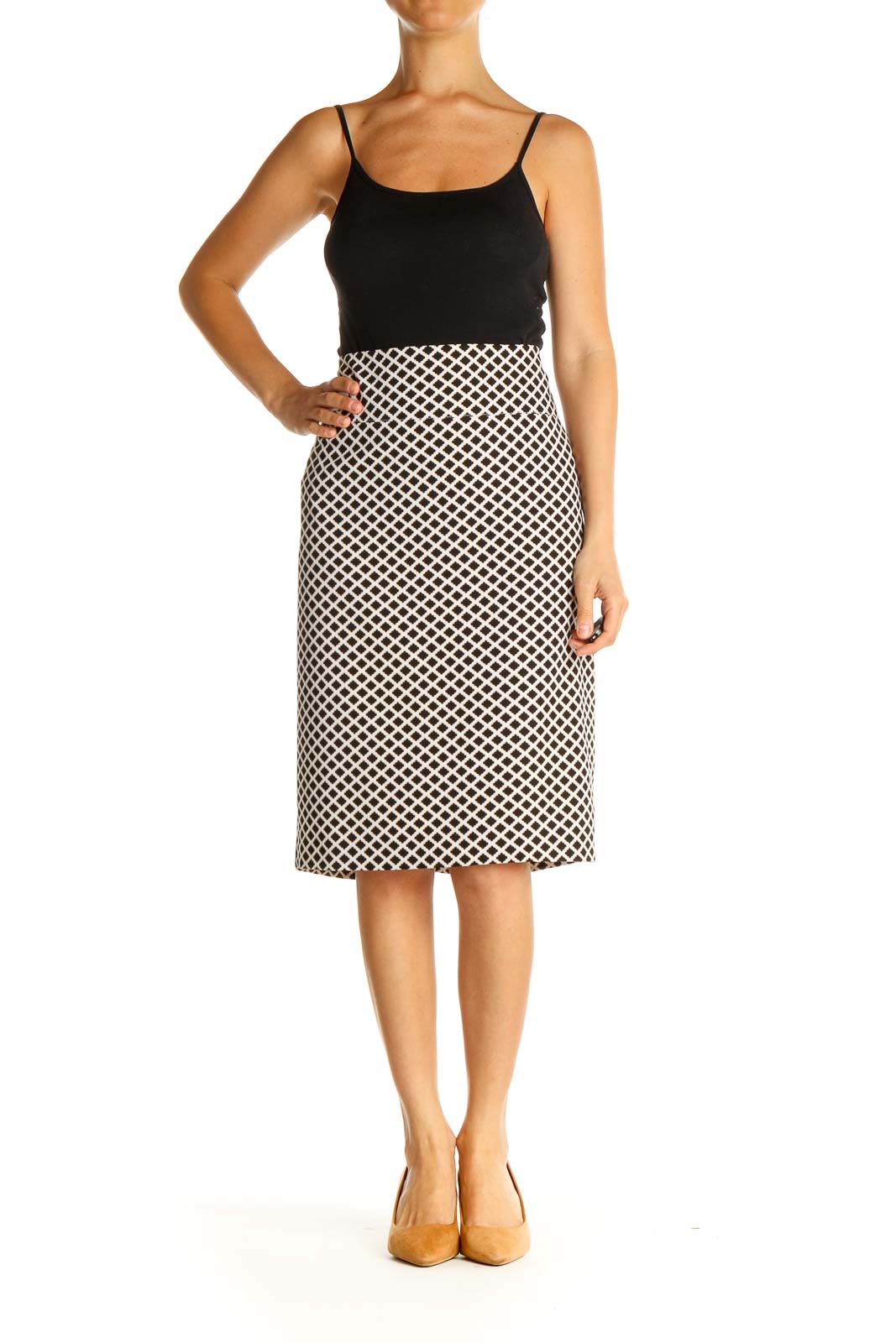 Black Geometric Print Brunch Straight Skirt