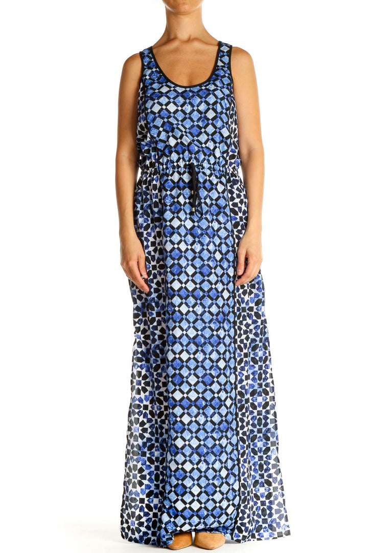 Blue Geometric Print Casual Column Dress