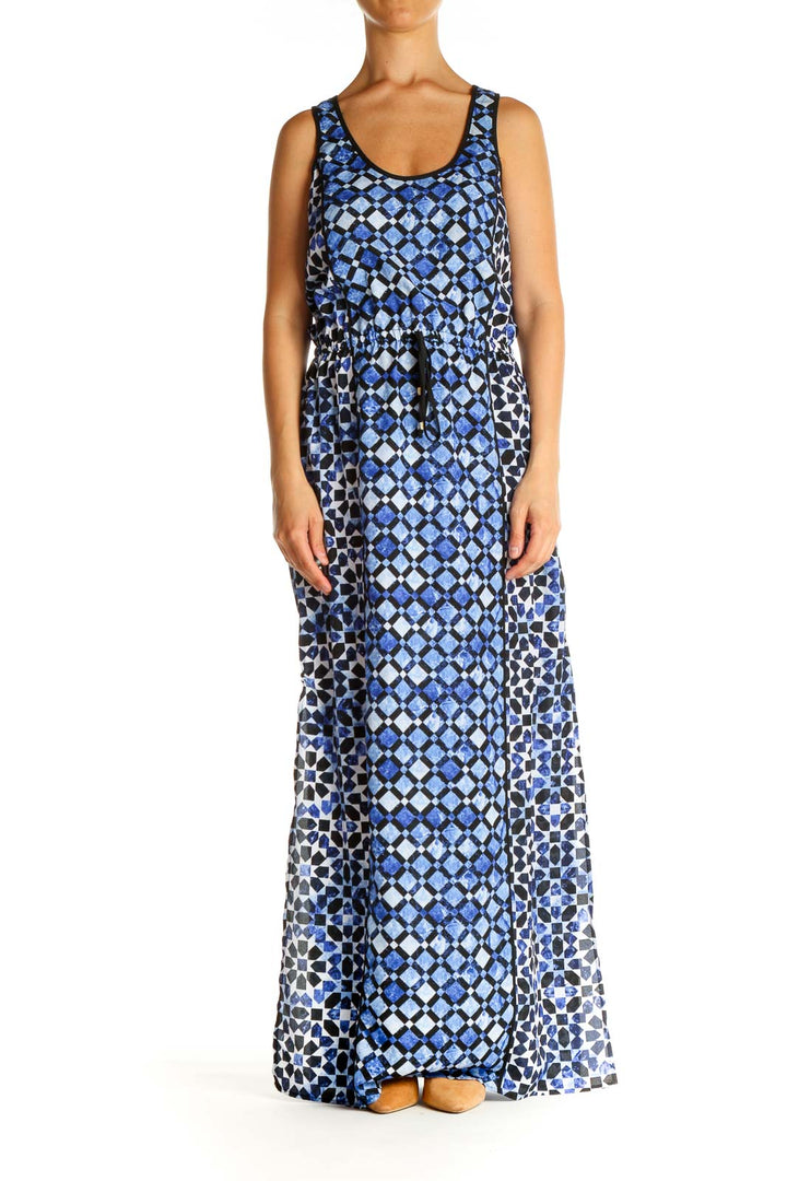 Blue Geometric Print Casual Column Dress