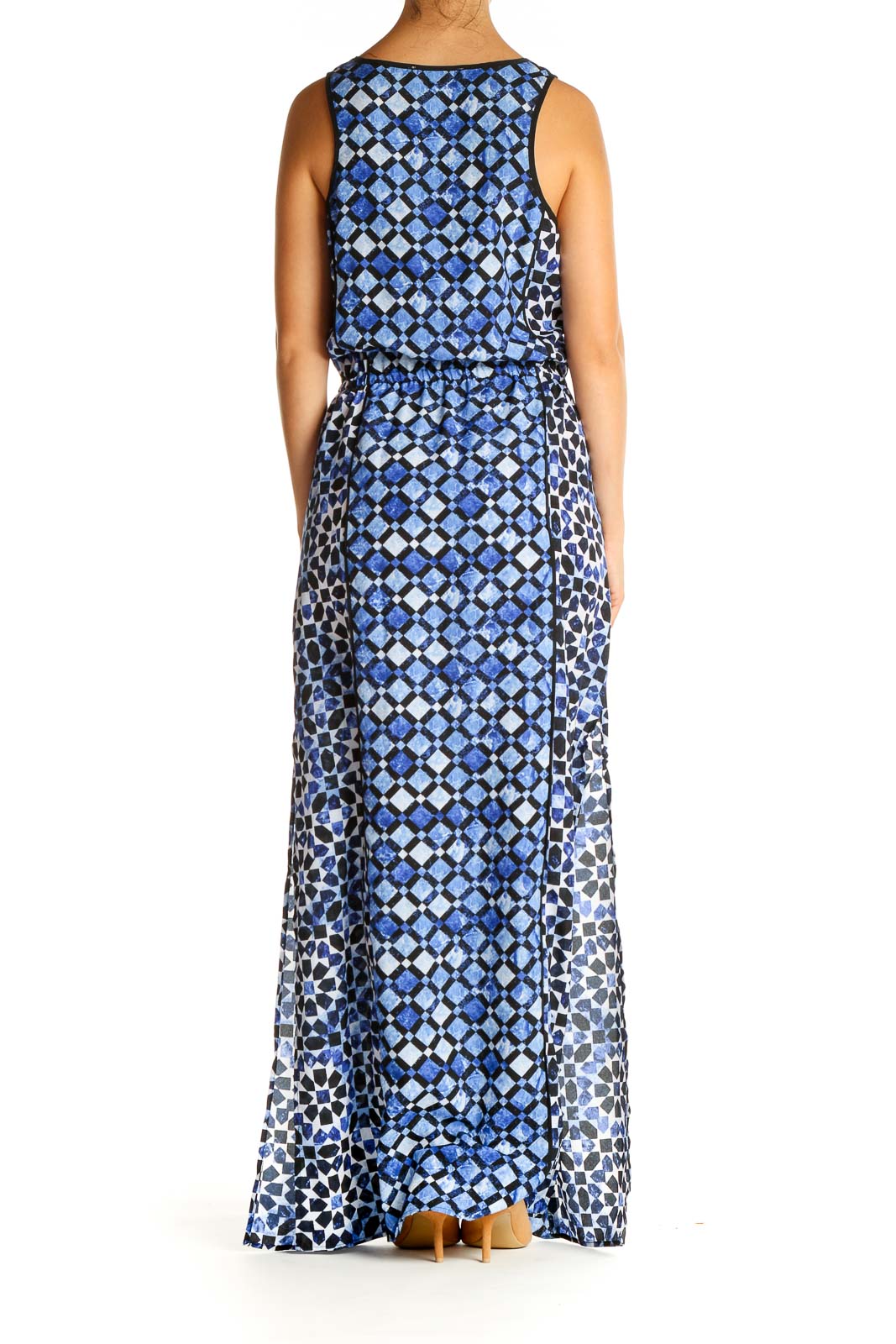 Blue Geometric Print Casual Column Dress