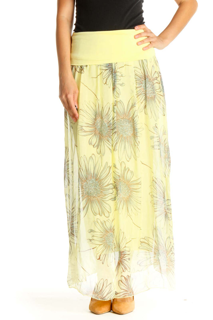 Yellow Floral Print Holiday A-Line Skirt