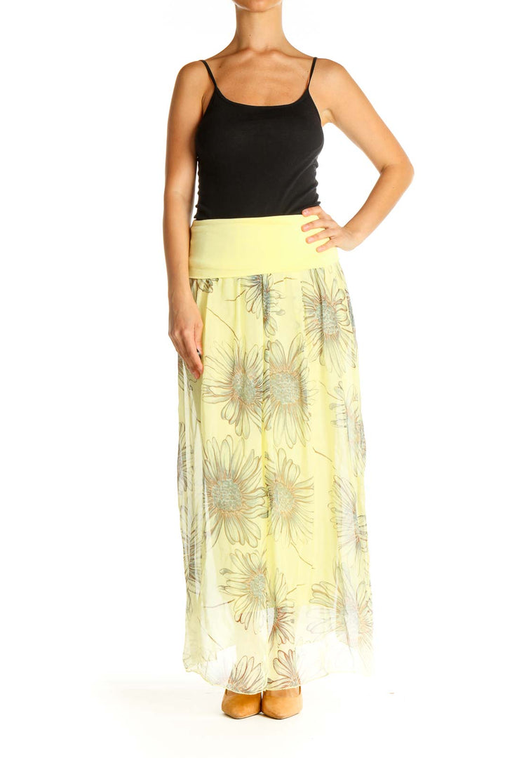 Yellow Floral Print Holiday A-Line Skirt