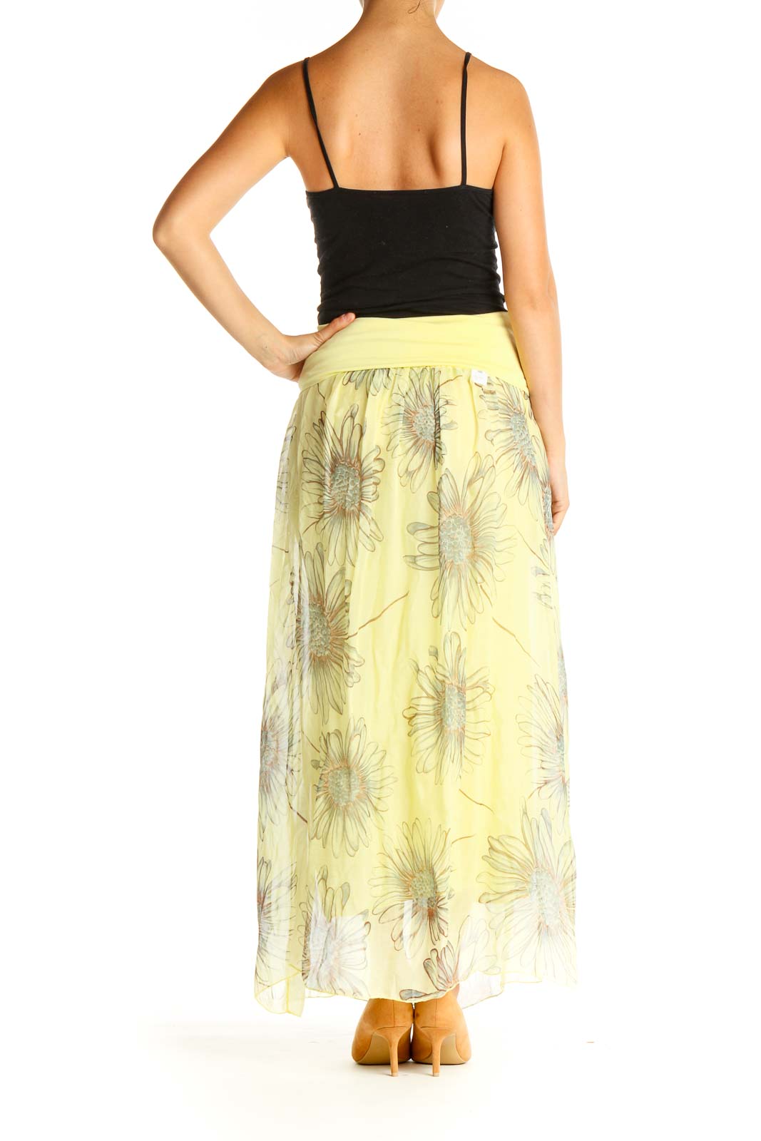 Yellow Floral Print Holiday A-Line Skirt