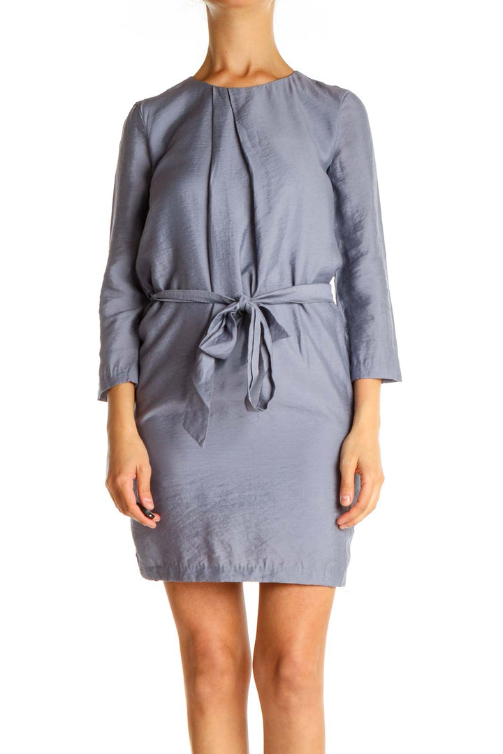 Gray Solid Tie Sheath Dress