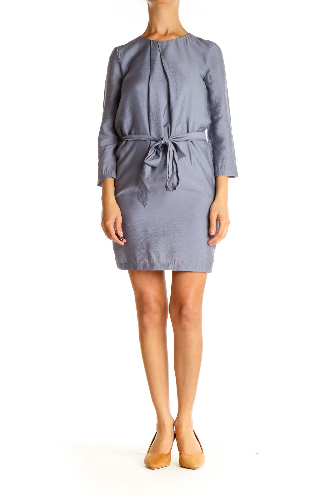 Gray Solid Tie Sheath Dress