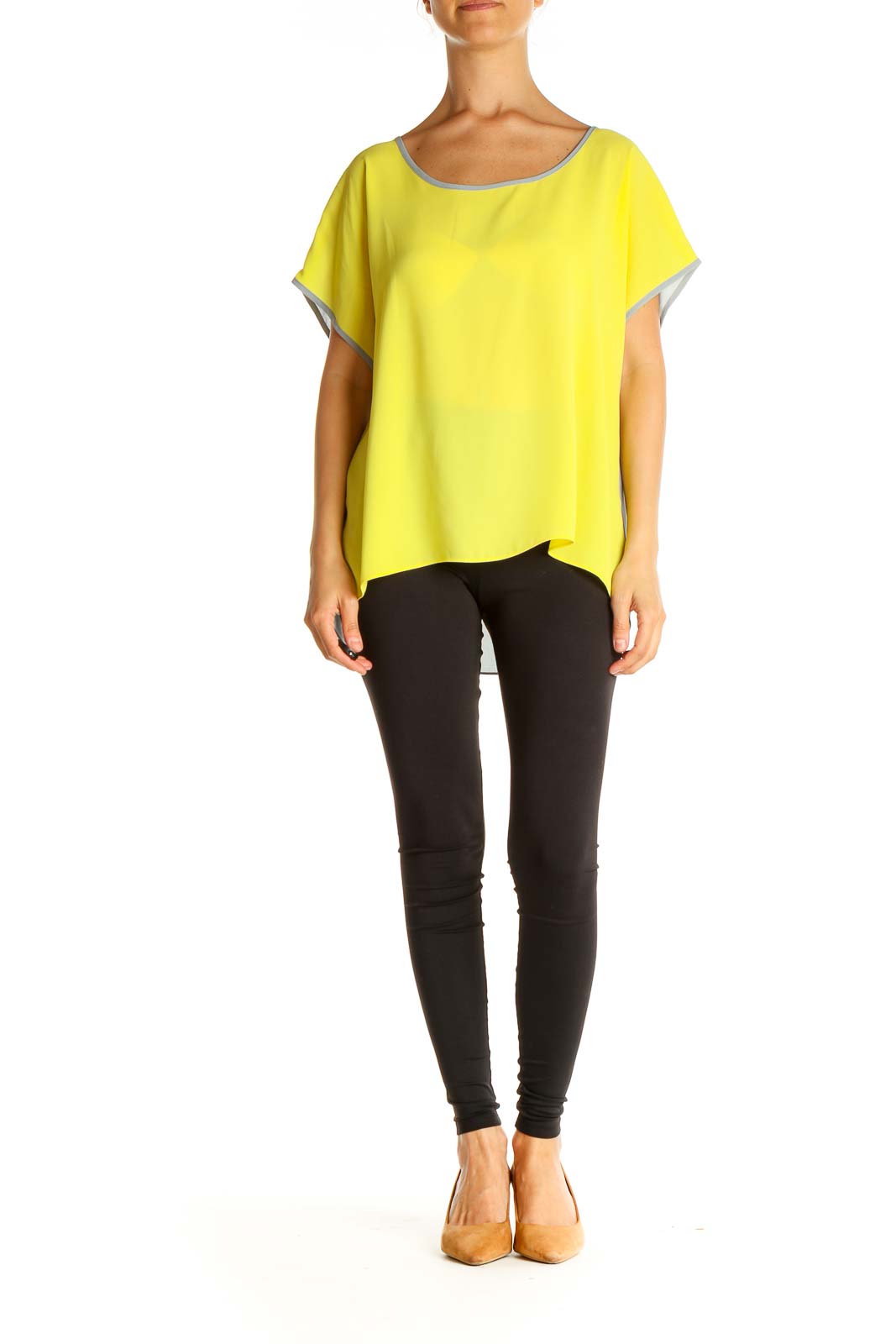 Yellow Colorblock Casual Blouse