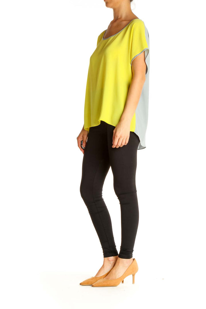 Yellow Colorblock Casual Blouse