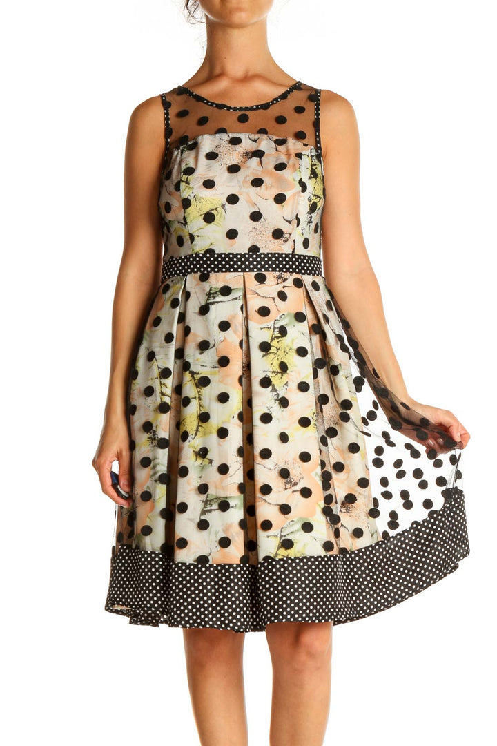 Beige Polka Dot Day Fit & Flare Dress