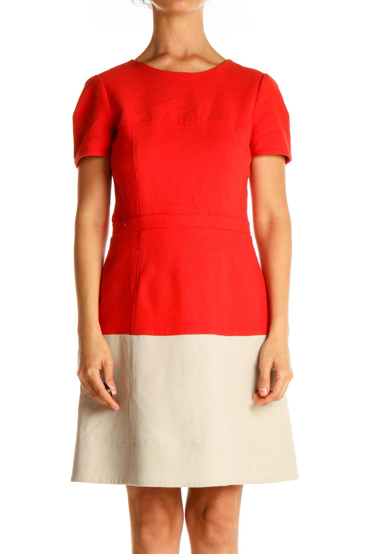 Red Colorblock Work Sheath Dress