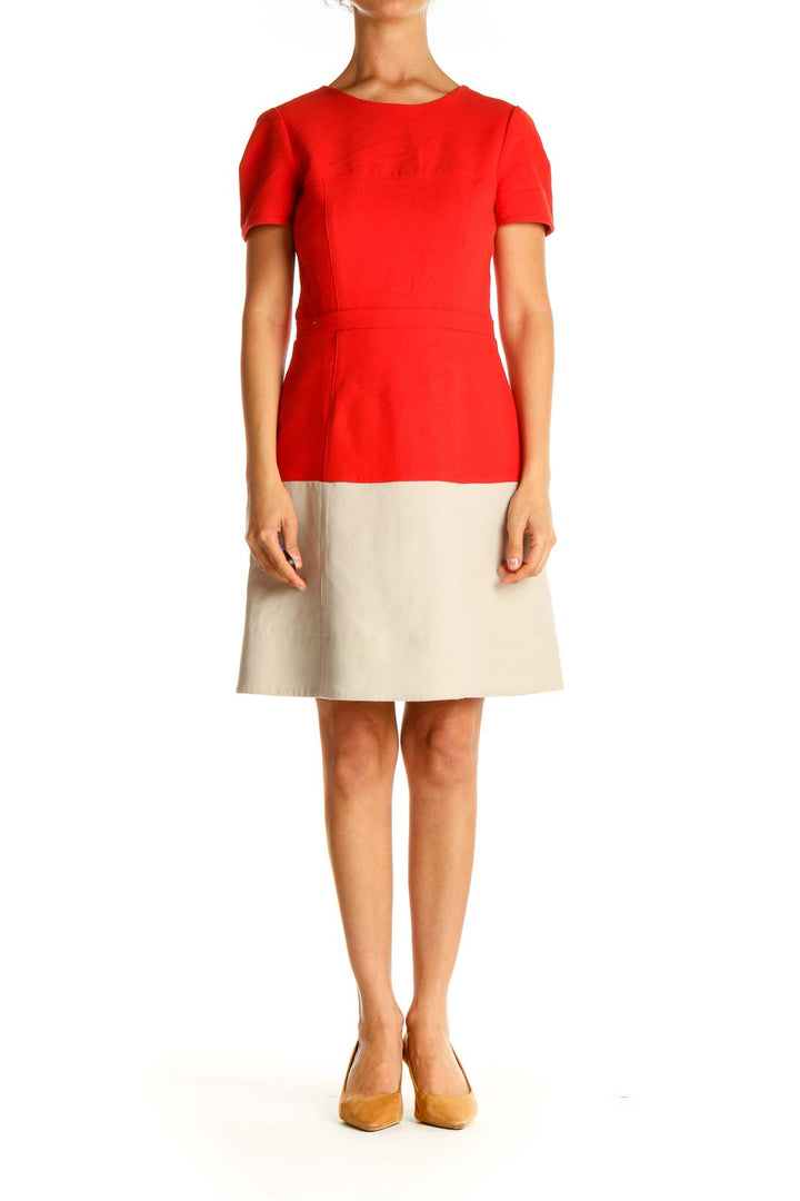 Red Colorblock Work Sheath Dress