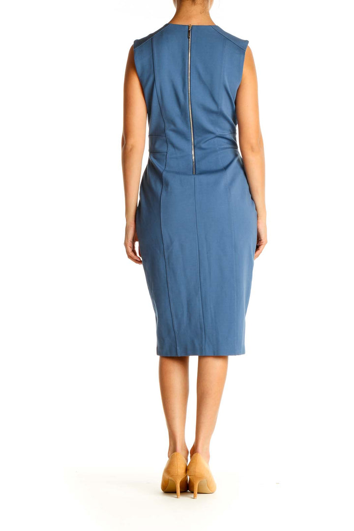 Blue Solid Work Sheath Dress