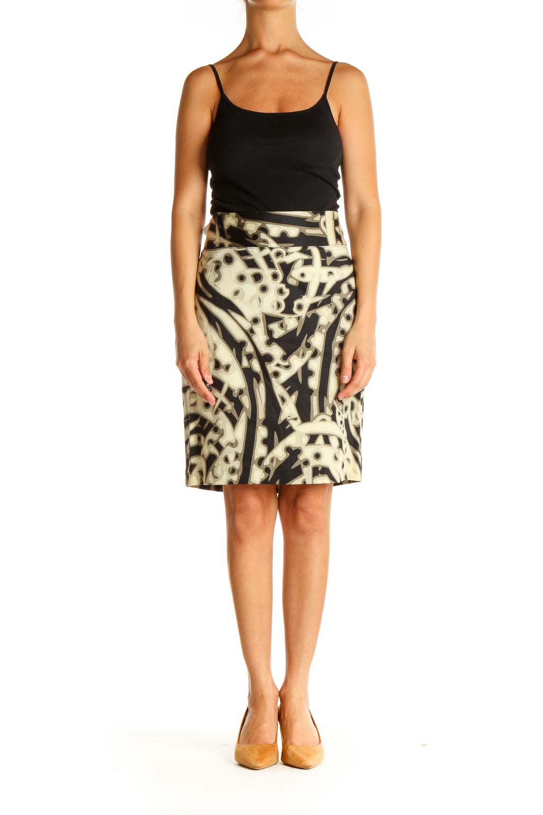 Brown Printed Holiday Pencil Skirt