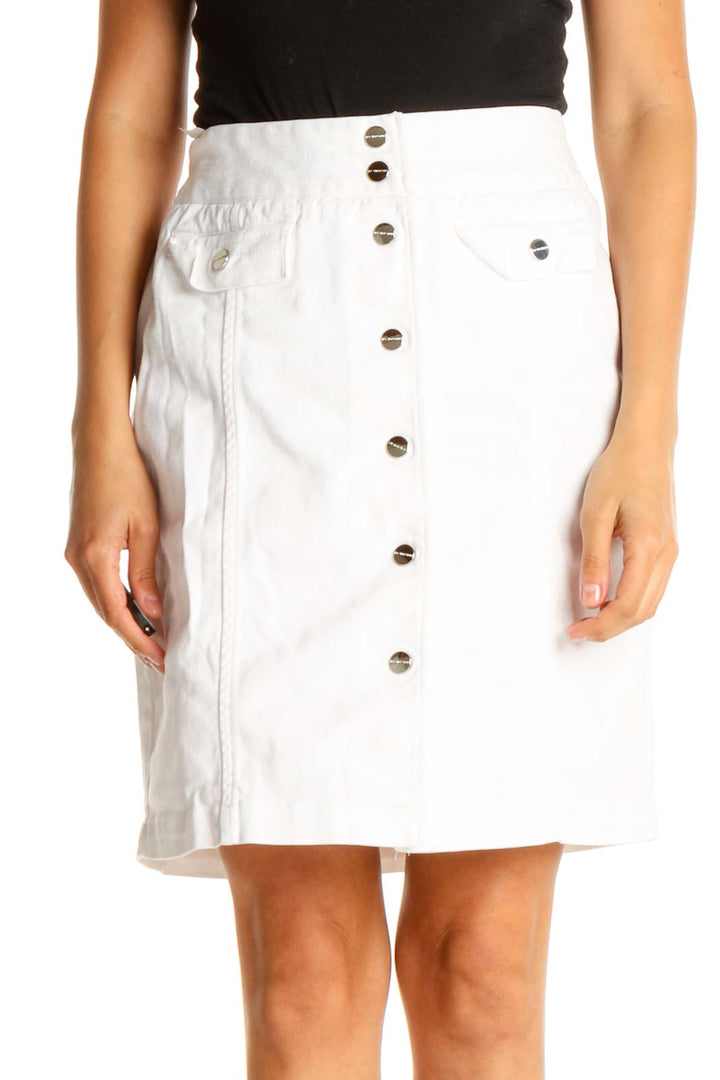 White Solid Brunch A-Line Skirt