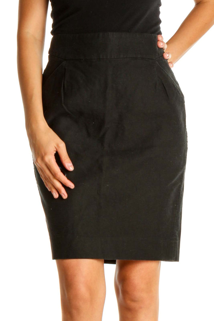 Black Solid Work Pencil Skirt