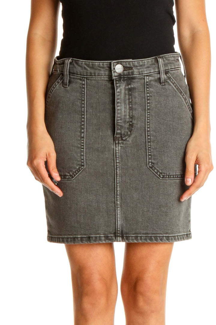 Gray Textured All Day Wear Pencil Skirt