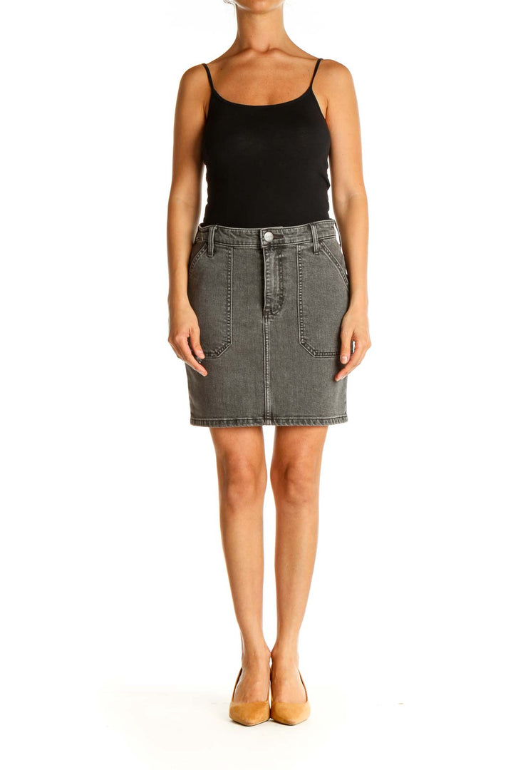 Gray Textured All Day Wear Pencil Skirt