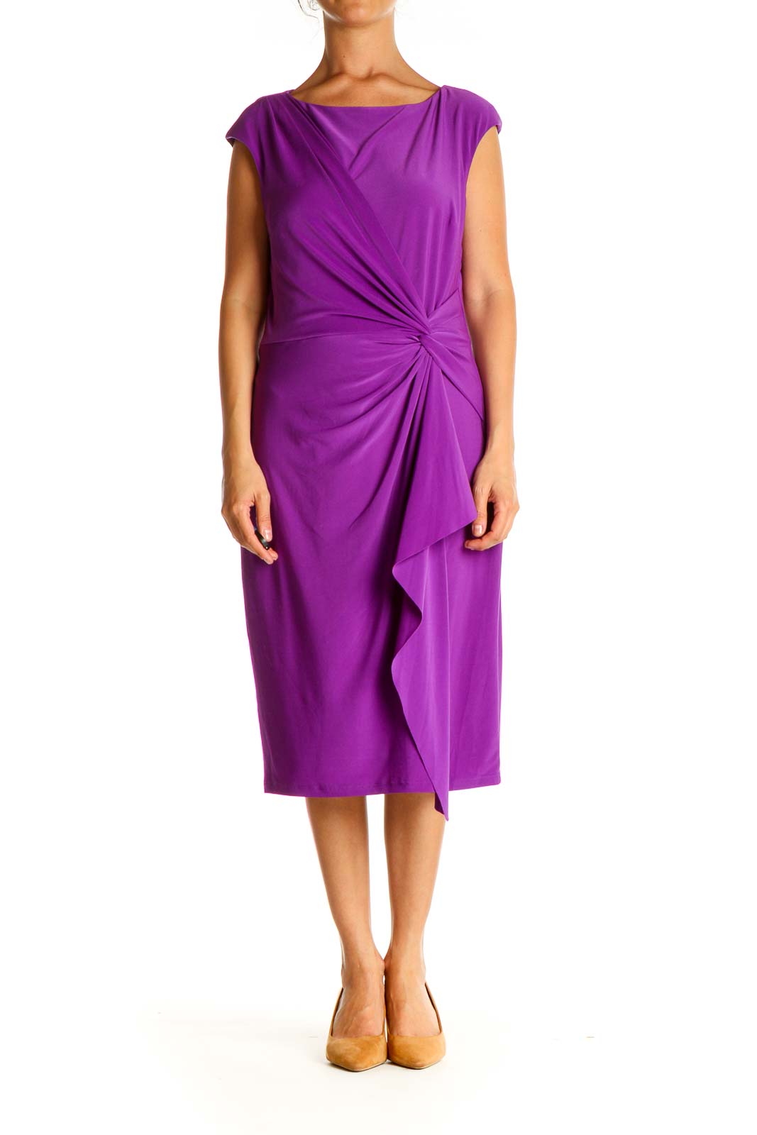 Purple Solid Cocktail Sheath Dress