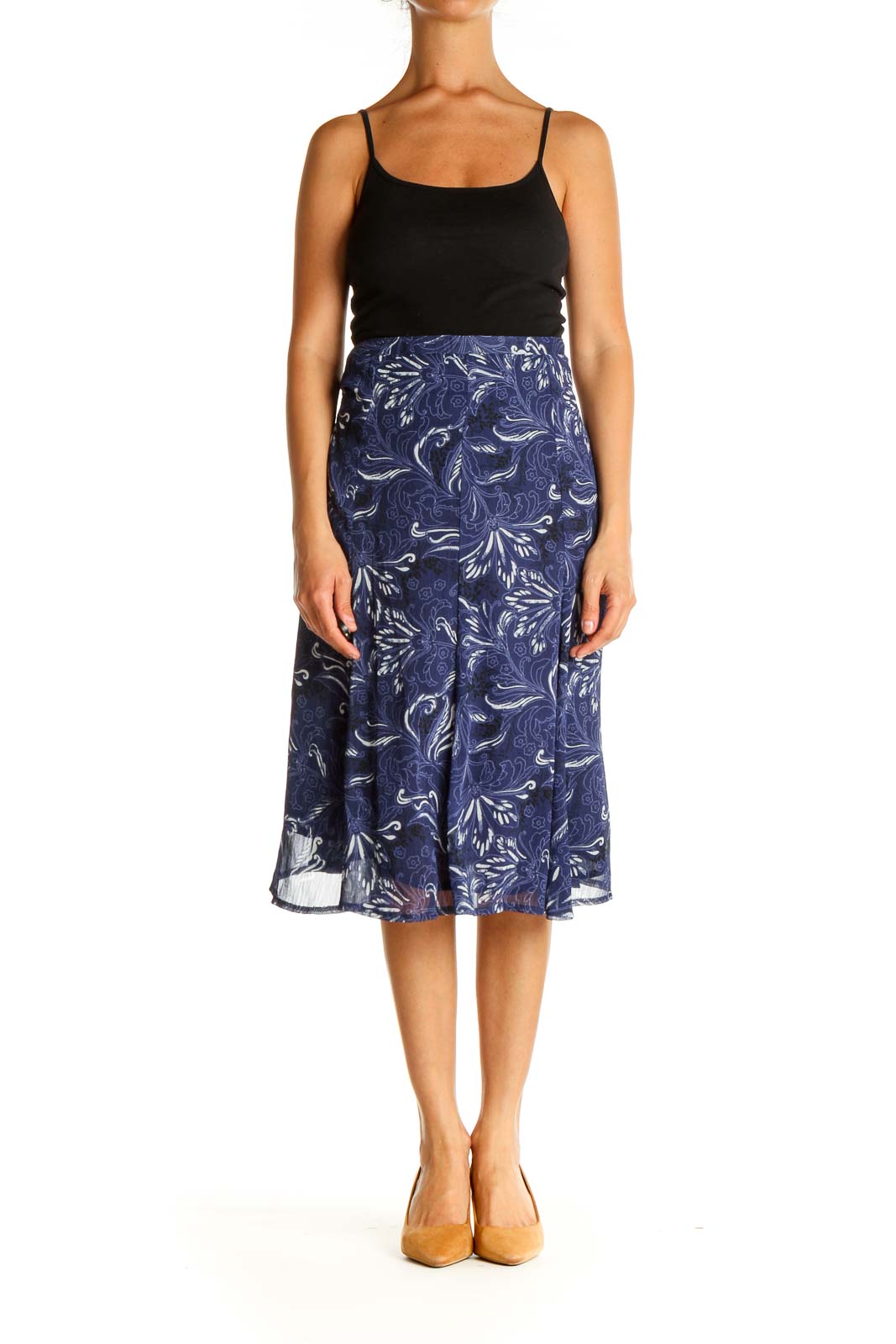 Blue Printed Casual A-Line Skirt